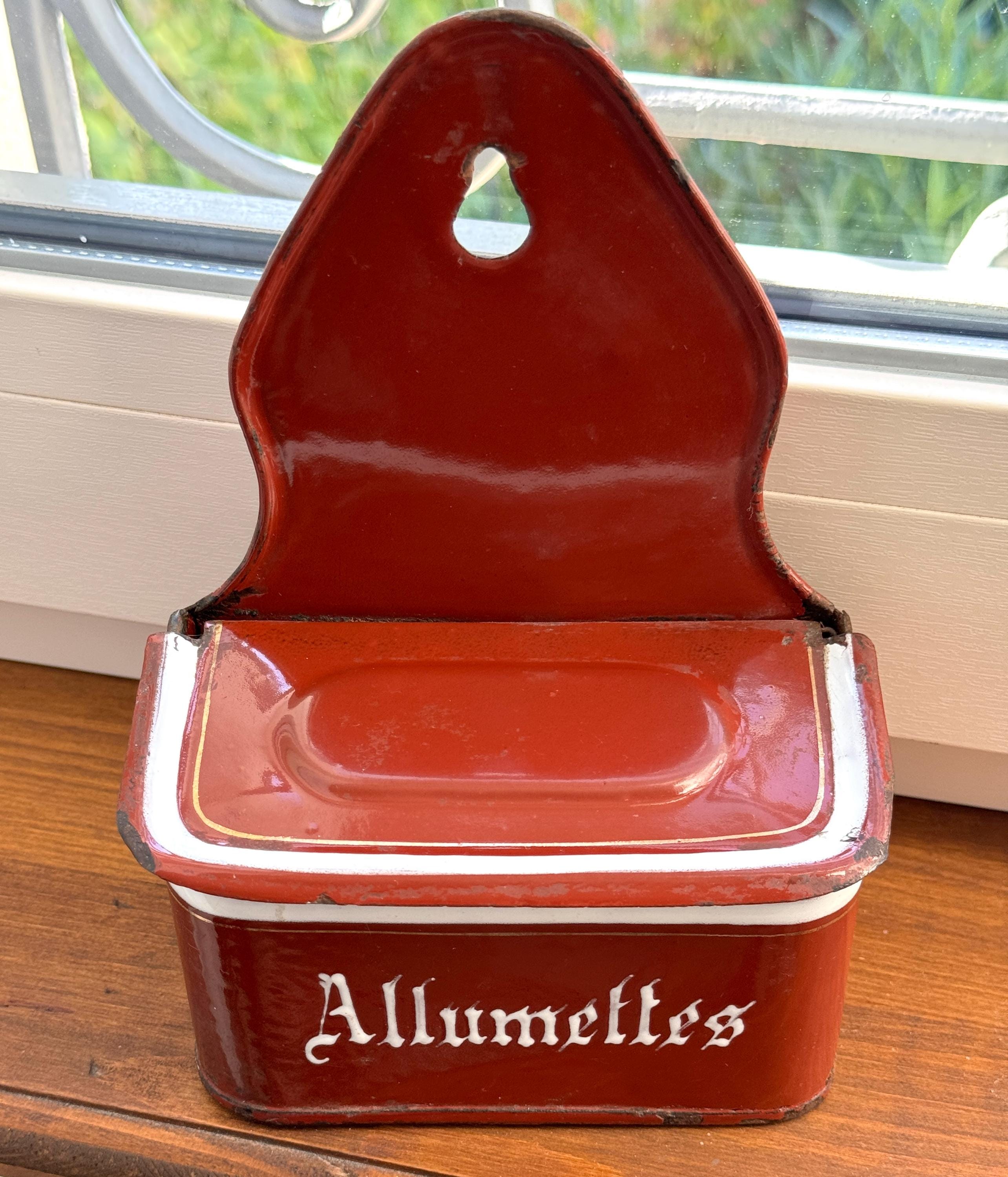 Antique French Brown & White Enamelware Allumettes Match Box Antique French Brown & White Enamelware Allumettes Match Box