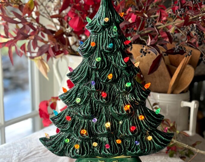 Vintage Lighted Ceramic Christmas Tree Flat for Window or Mantle ...
