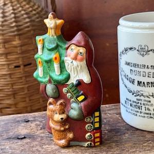 Vintage Vaillancourt Folk Art Chalkware Santa Claus Red 1988 #41 Made In Massachusetts Handmade Hand Painted