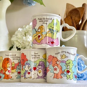 Vintage CARE BEARS COUSINS Mugs New Old Stock American Greetings Stoneware Made In Korea Set Of 4 Monkey Raccoon Lion Penguin Lamb Bunny