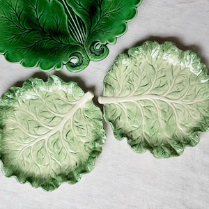 Fitz & Floyd Majolica Cabbage Lettuce Canape Plates Set Of 2 Ironstone Vegetable Appetizer Desserts