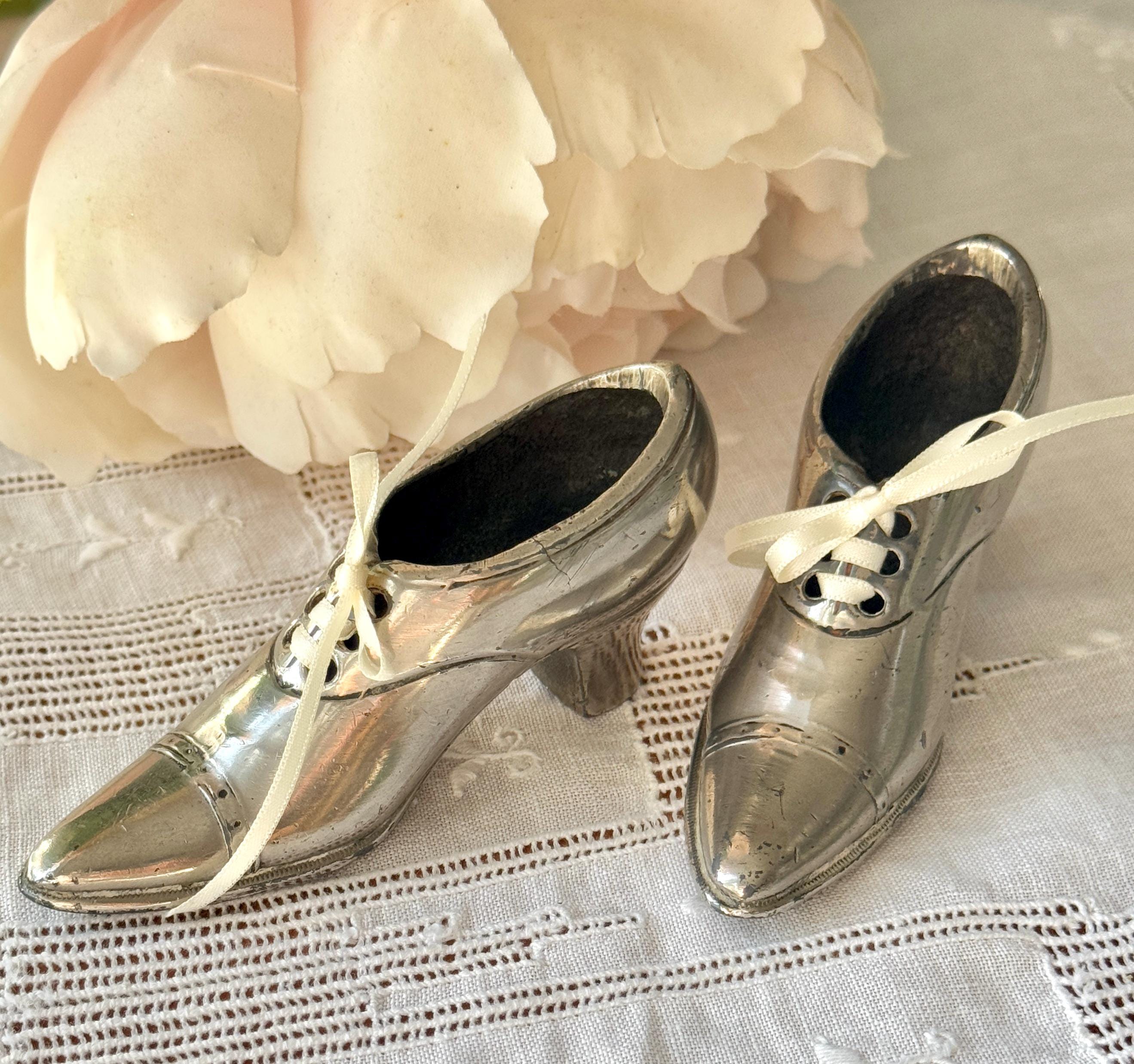 Zapatos Destalonados Zapatos De Fiesta Plata Vieja Pura Lopez