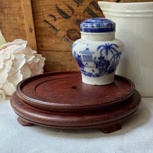 Vintage Brown Wood Round Footed Plant Stand Riser Chinoiserie Asian ...