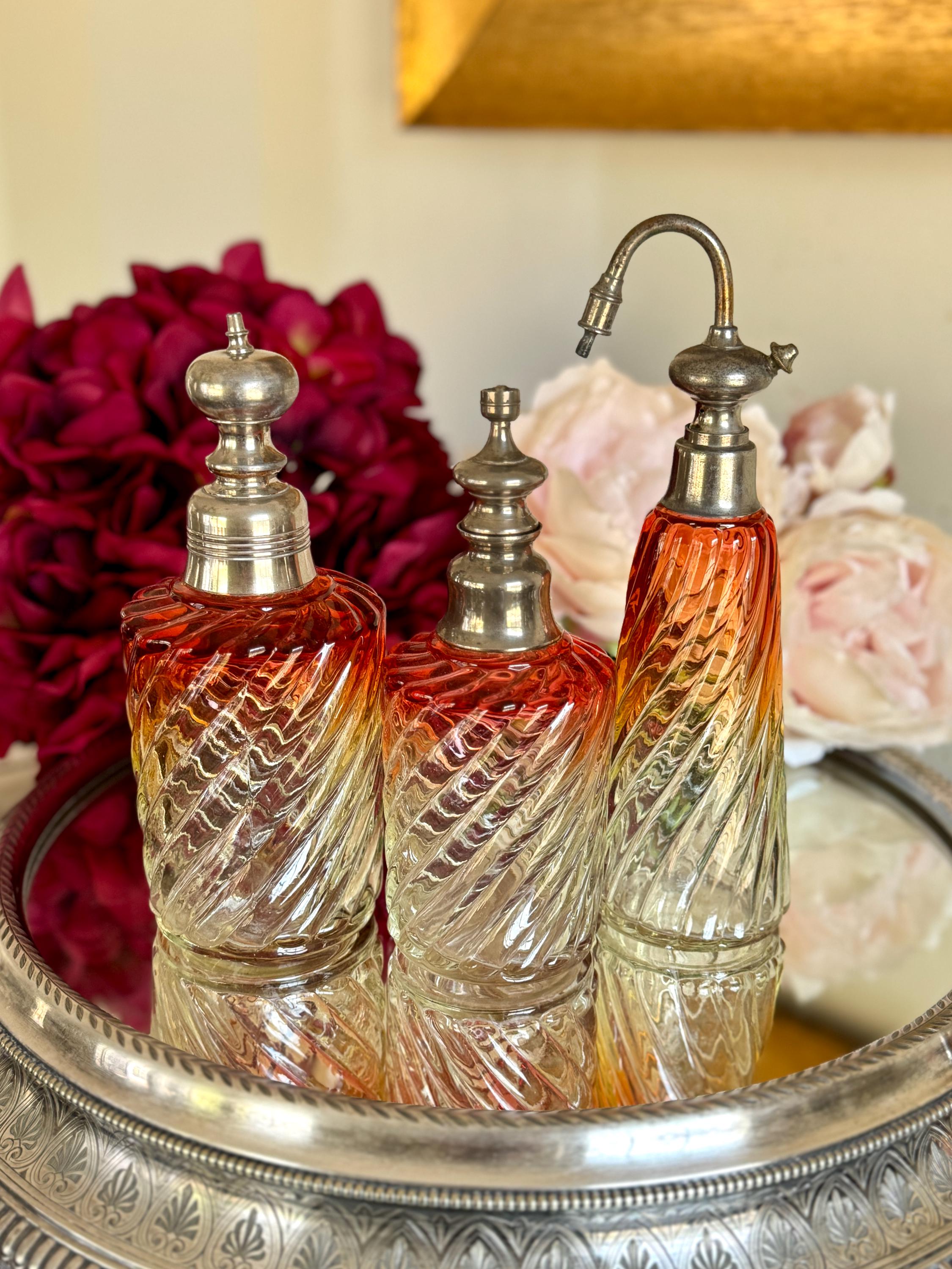 Antique 1930's Baccarat Rose Tint French Perfume Bottle Dresser