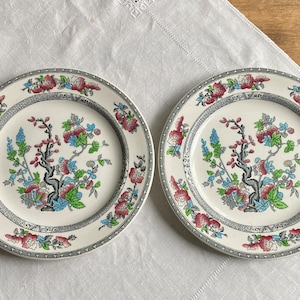 Vintage Wood&#39;s Burslem Indian Tree Dinner Plate Set Of 2 Transferware China Made In England