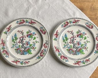 Vintage Wood&#39;s Burslem Indian Tree Dinner Plate Set Of 2 Transferware China Made In England