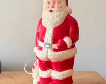 Vintage Jolly Santa Claus Blow Mold Tabletop Christmas Decoration Country Farmhouse Decor Missing Light Up Kit