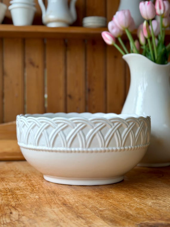 Vintage Tiffany & Co. White Woven Basketweave Lattice Large Salad