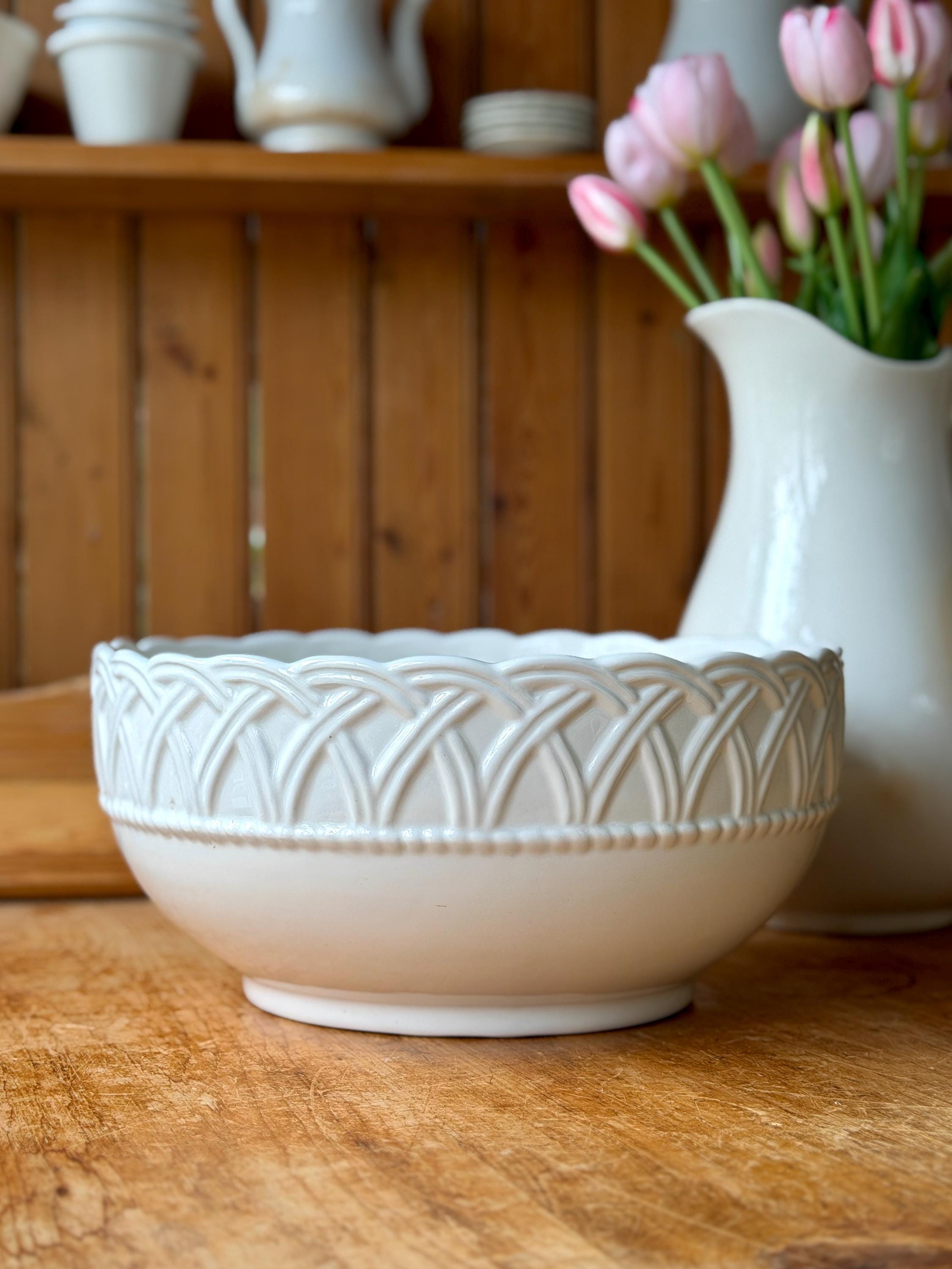 Vintage Tiffany & Co. White Woven Basketweave Lattice Large Salad