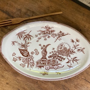 Antique Brown Transferware Platter Aesthetic Nineteenth Century Thomas Elsmore & Sons Staffordshire England  Ironstone Tureen Underplate