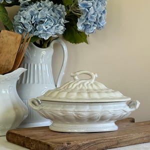 Antique Ironstone CERES Covered Serving Dish Elsmore & Forster 19th Century Staffordshire England White Wheat Pottery