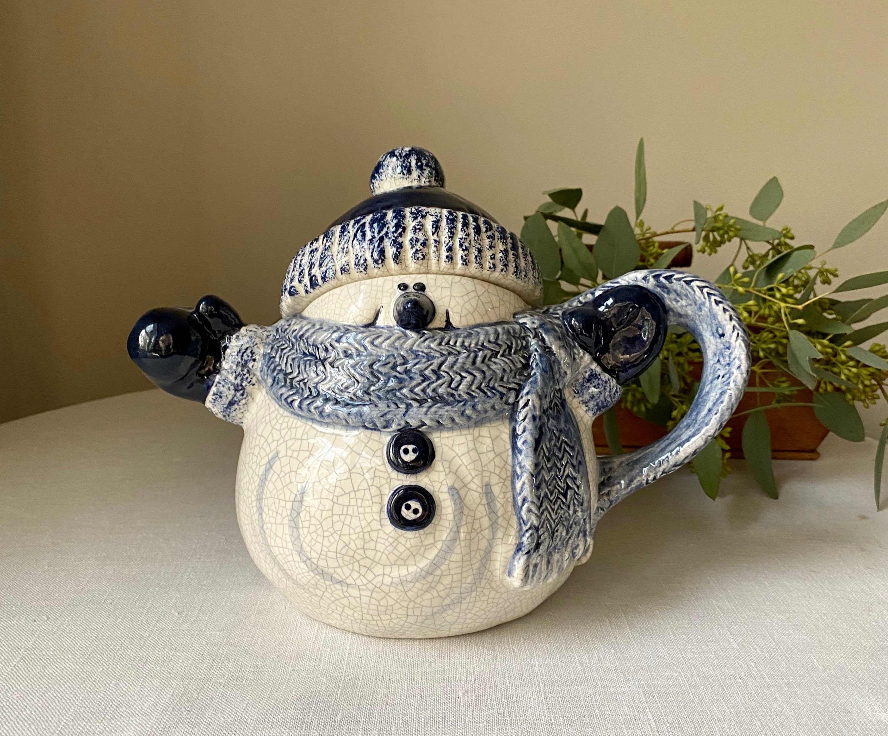 Dedham Rabbit Pottery Snowman Teapot The Potting Shed Made In Etsy