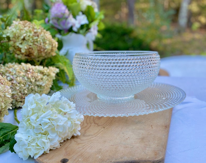 Large Smith Glass Hobnail Punch Bowl & Underplate 2 Piece Set Etsy