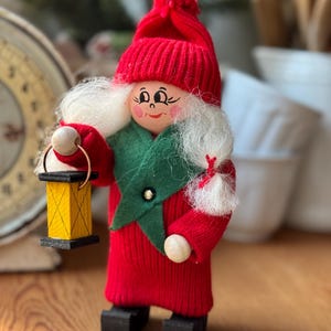 Vintage Swedish Tomte Mrs Santa Claus Christmas Elf Lantern Clogs Scandinavian Decor
