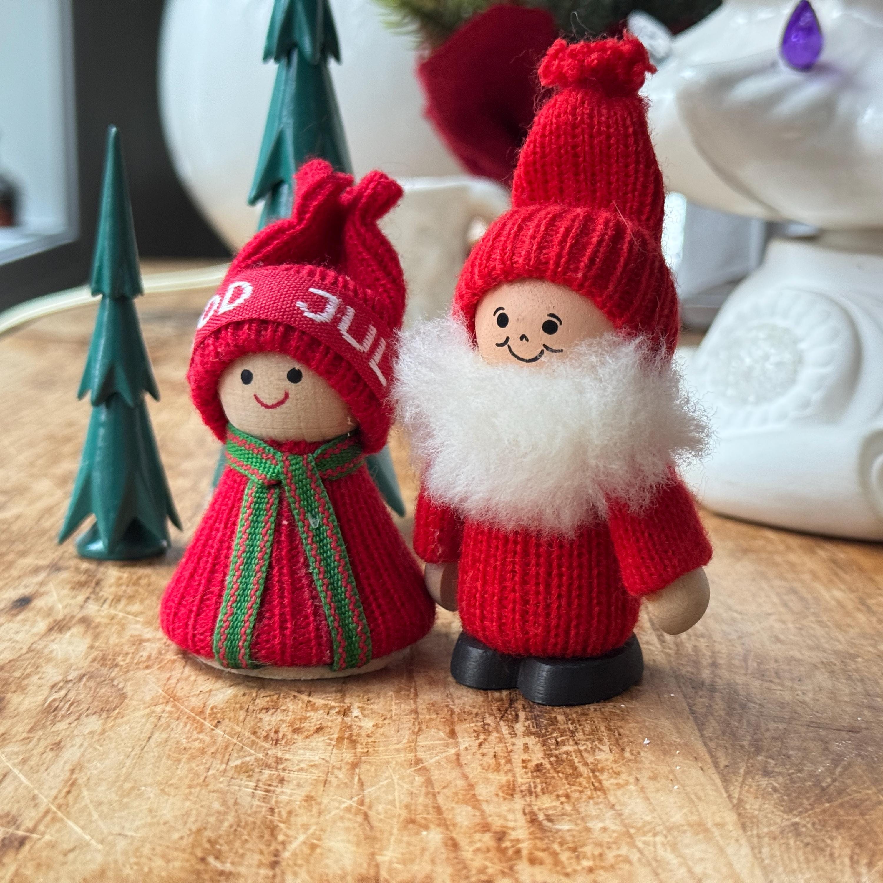 Vintage Swedish Wood Tomte Set of 2: Scandinavian Christmas Elves