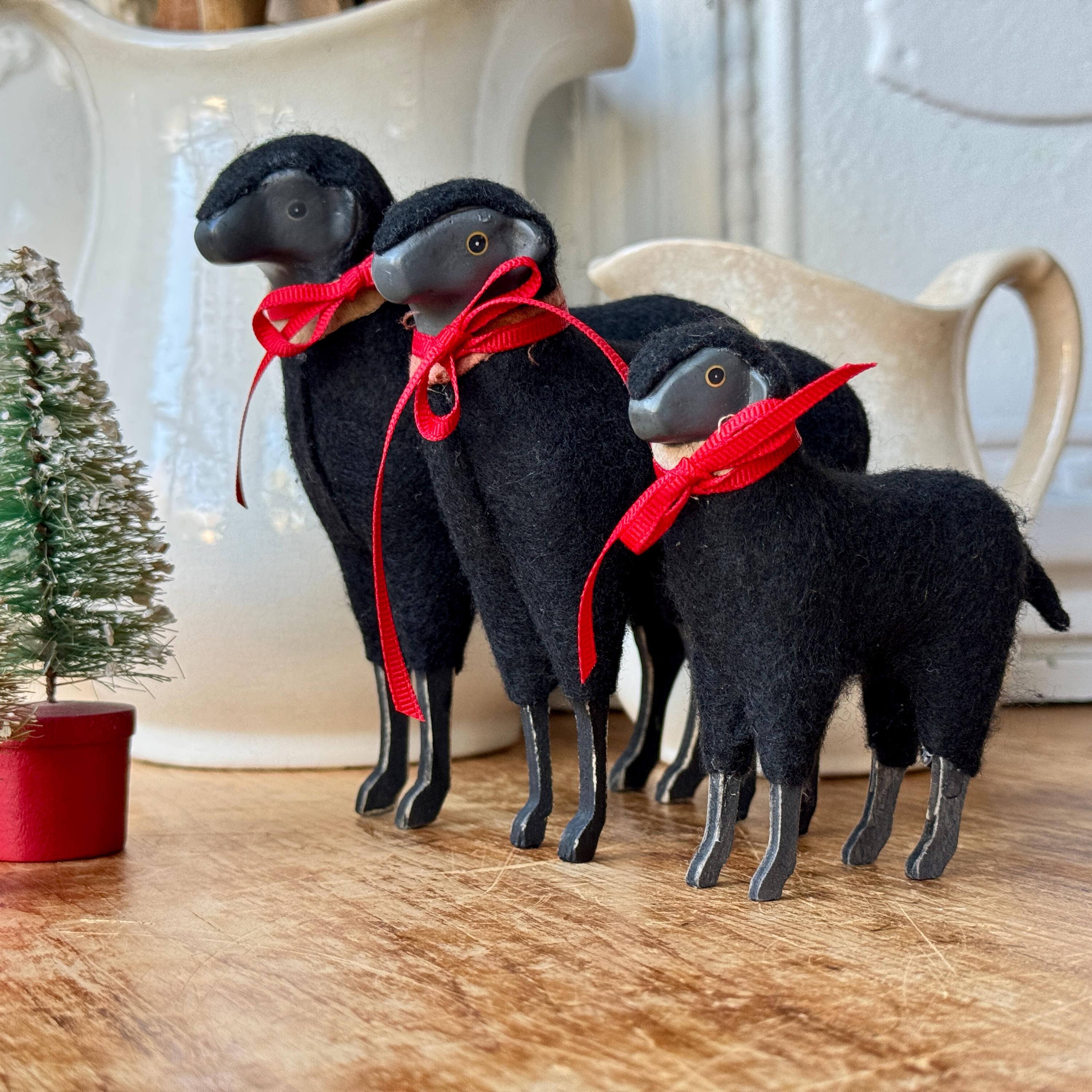 Vintage Folk Art Matchstick Black Sheep Family Primitive Farm Dad
