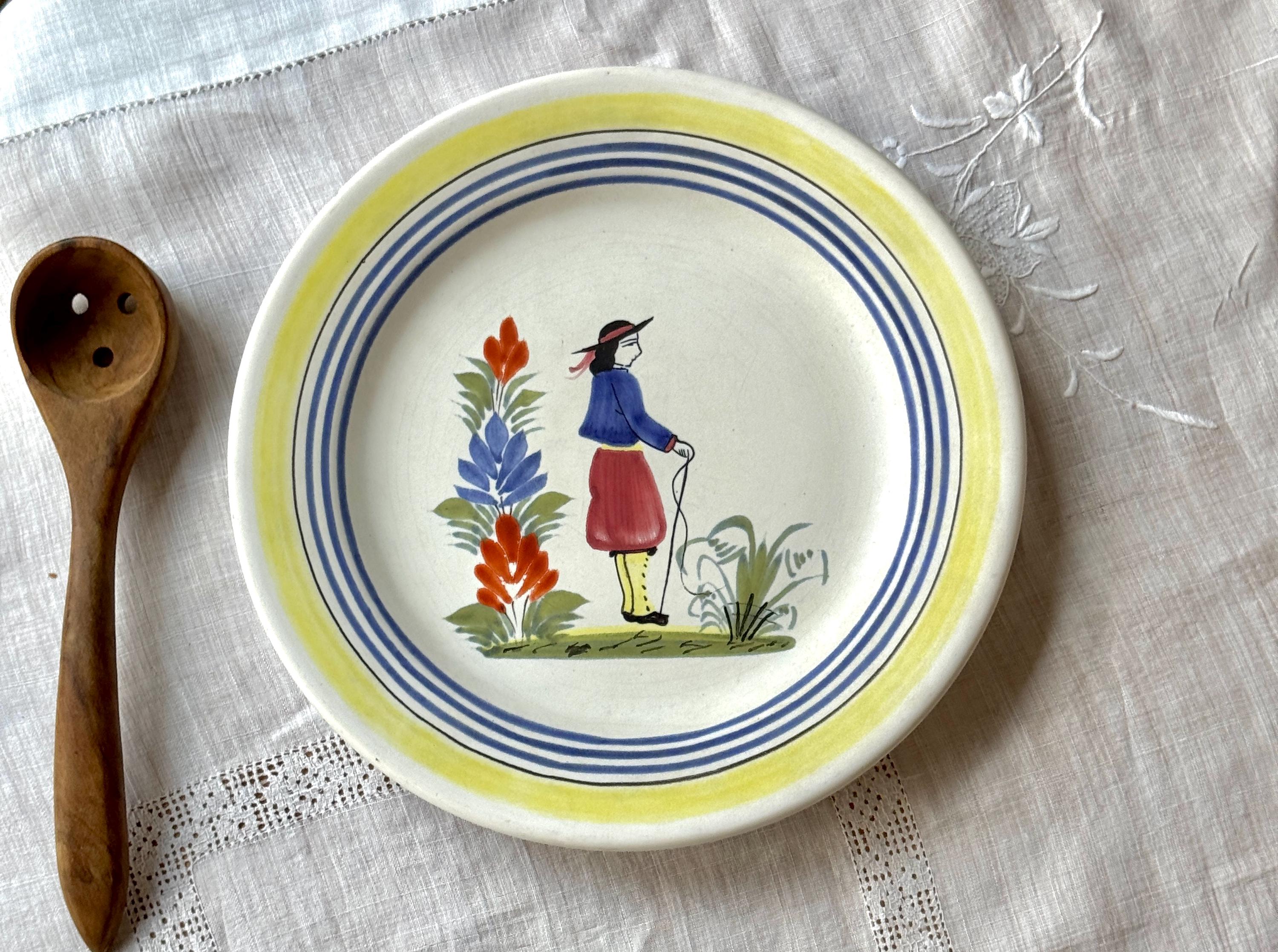 Henriot Quimper France Hand Painted Breton Man Plate Matte Finish