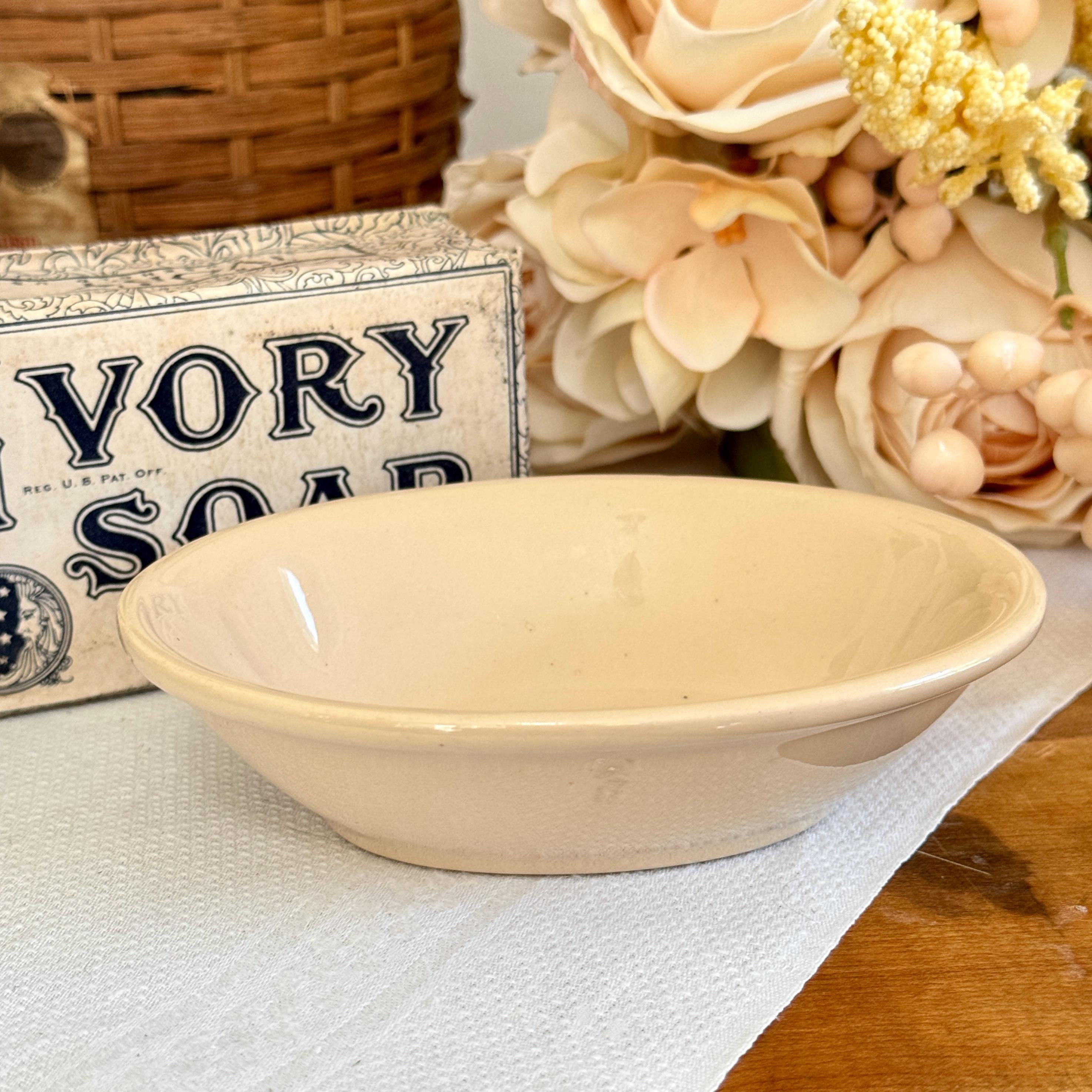 Vintage Ironstone Beige Brown Oval Soap Dish Homer Laughlin