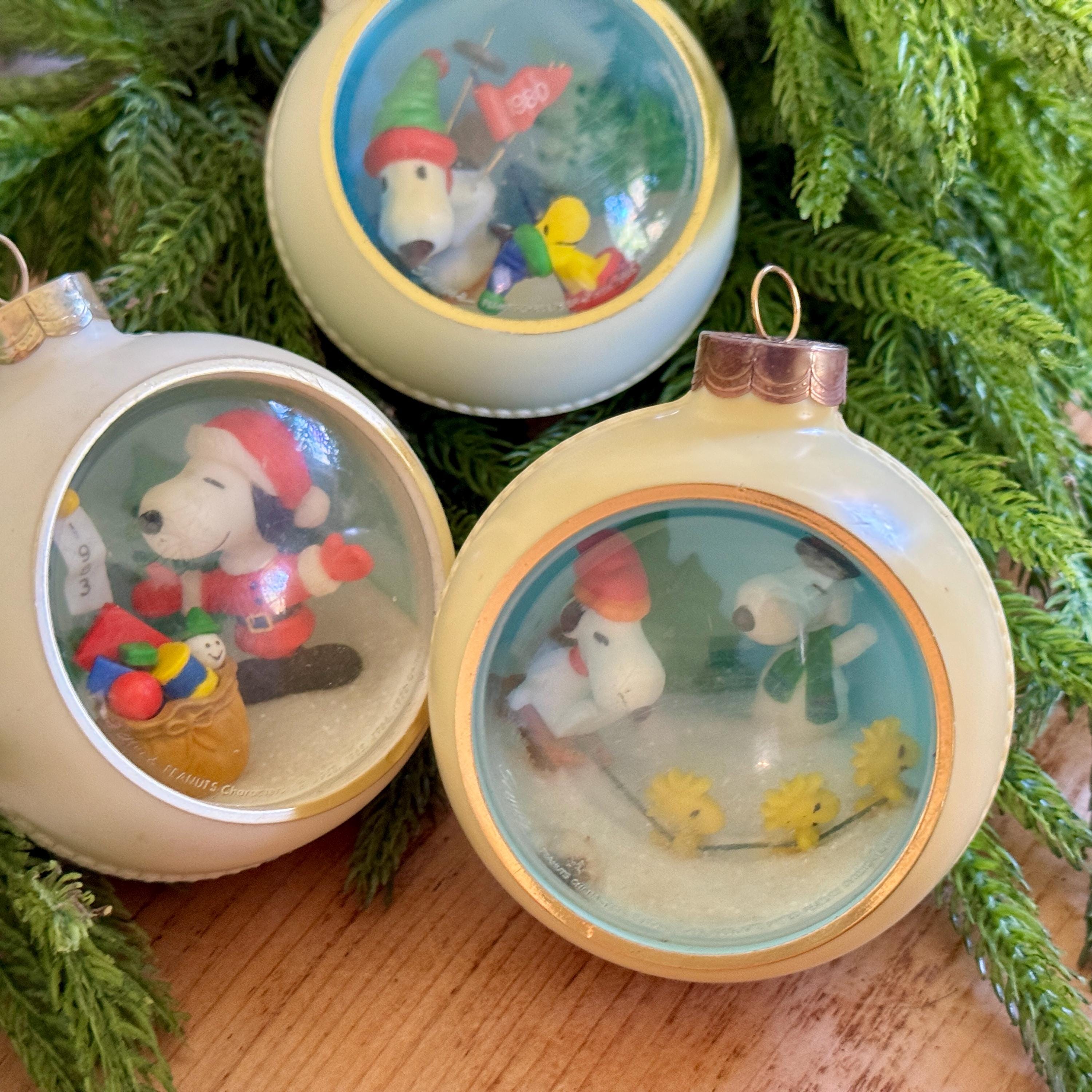 Vintage Peanuts Hallmark Snoopy Dog Christmas Ornaments Set of 3