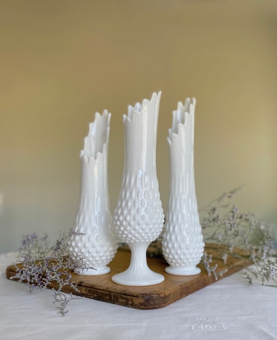 Fenton Hobnail Milk Glass Swung Vase Stemmed Footed Vase - Etsy