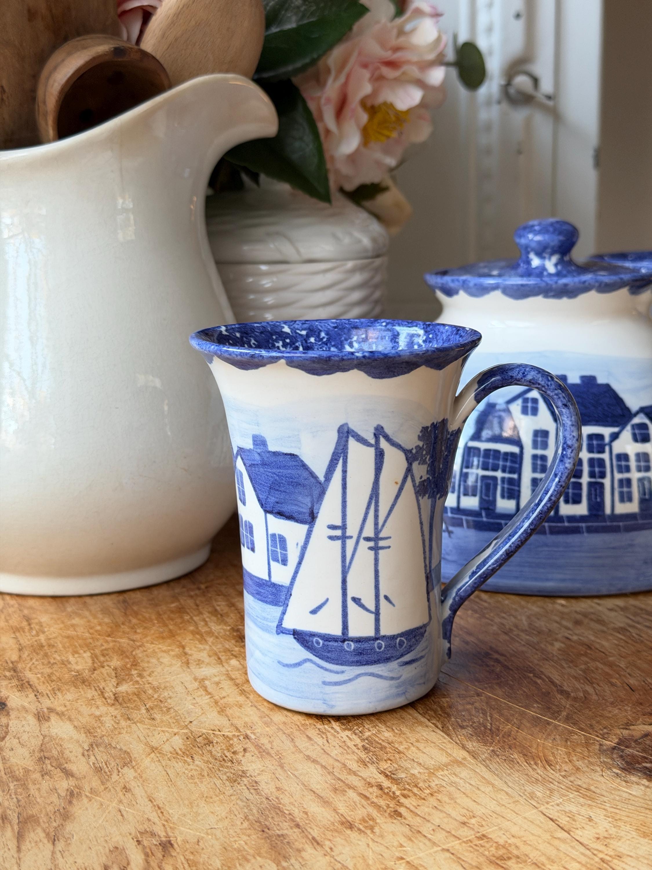 Blue White Pottery Ship Nautical - Etsy