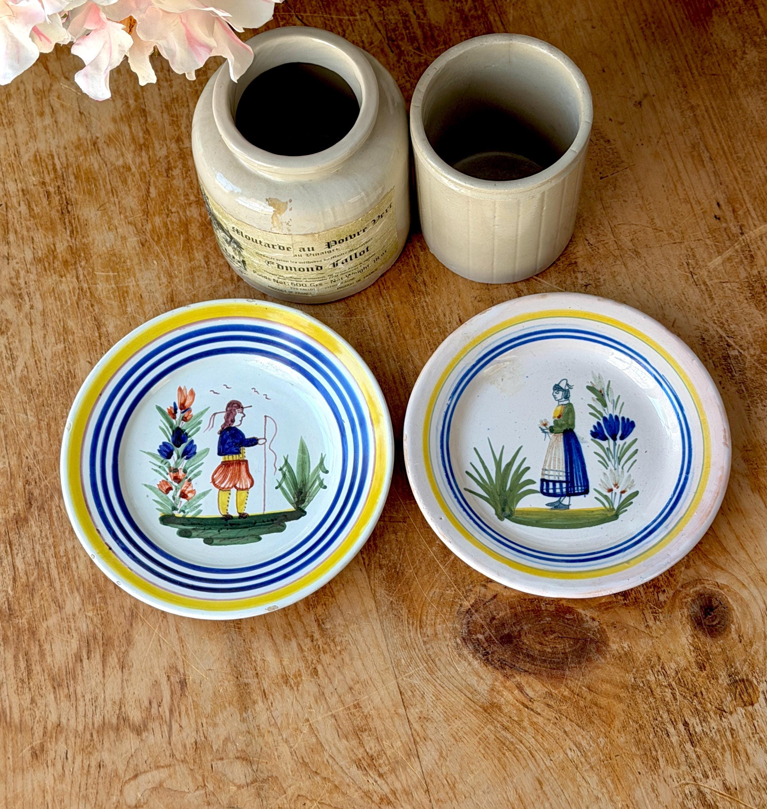 Henriot Quimper France Hand Painted Breton Man and Woman Plate Set