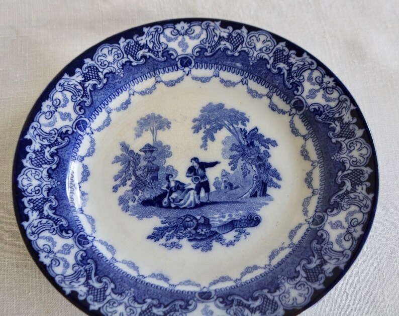 Romantique Watteau Doulton Flow Blue Plate Bleu Et White China Etsy