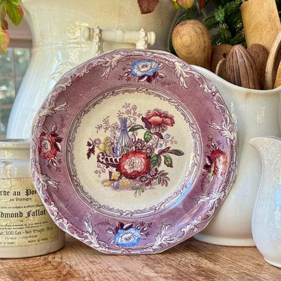 Antique George Wooliscroft Excelsior Purple Transferware Ironstone