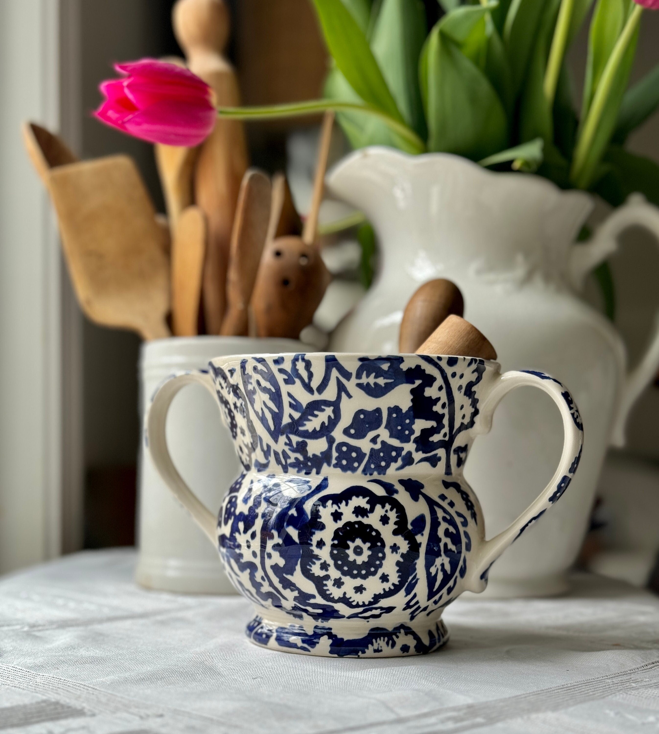 Vintage Handmade Emma Bridgewater Pottery Urn Vase Utensil Crock