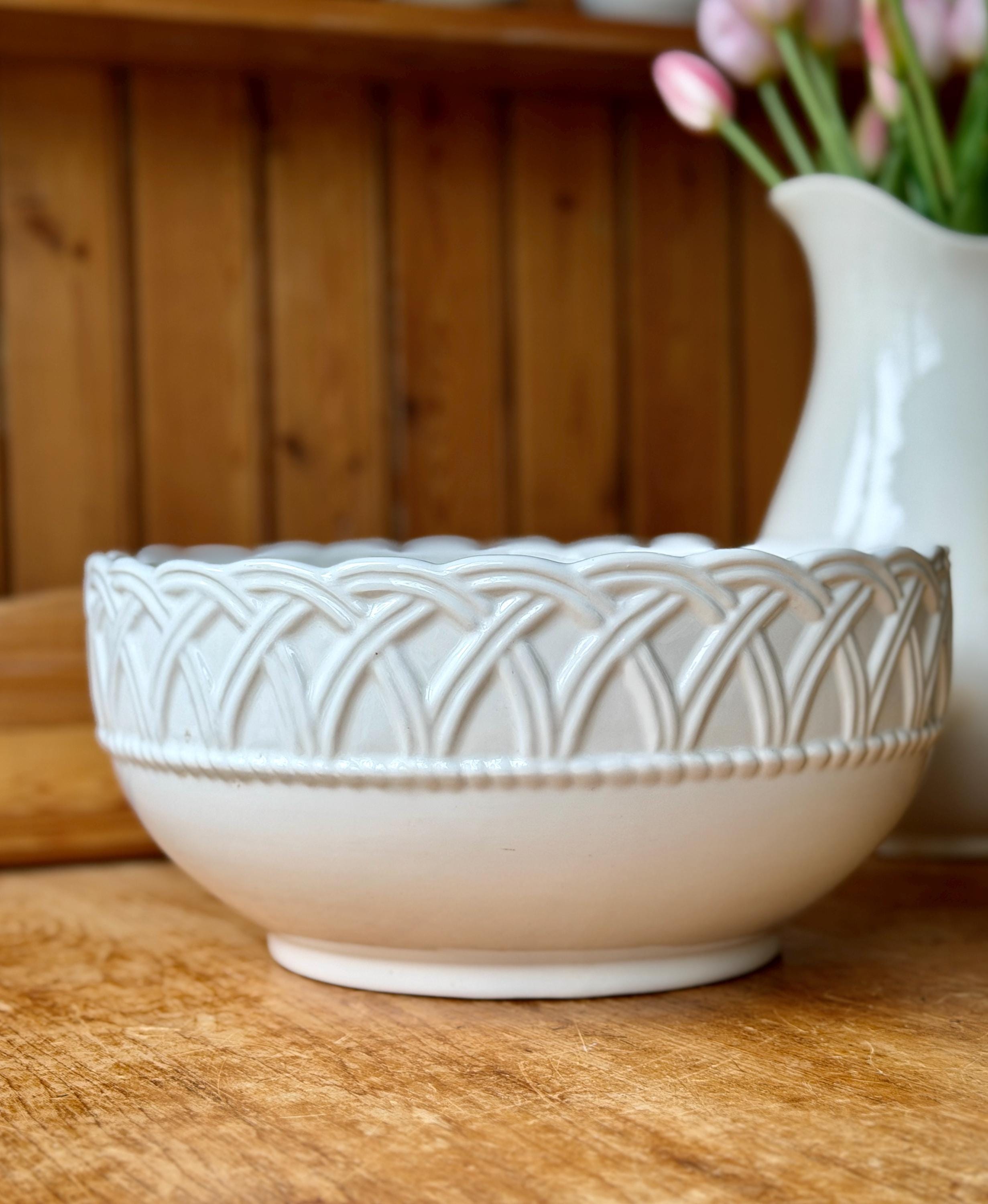 Vintage Tiffany & Co. White Woven Basketweave Lattice Large Salad