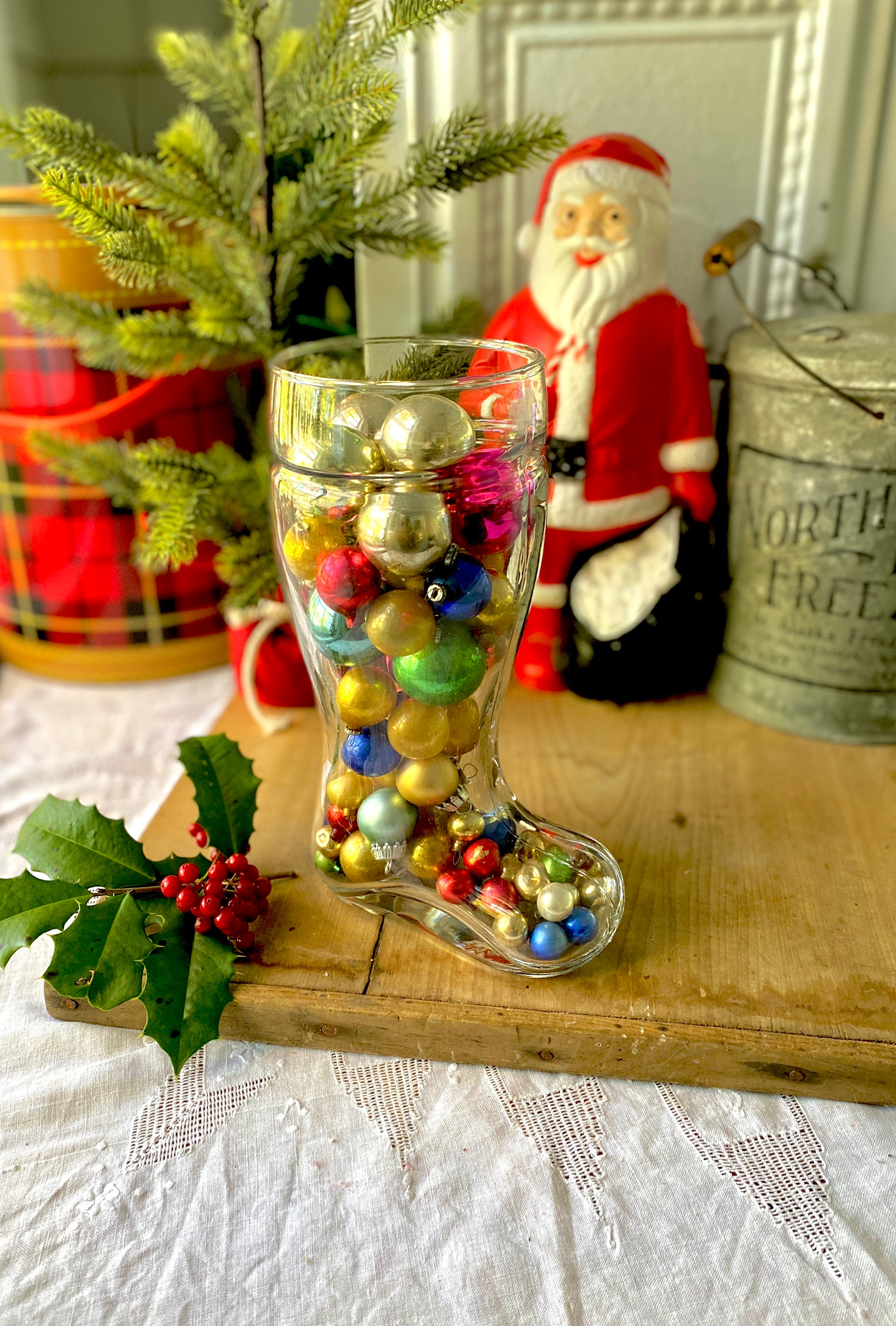 Vintage Glass SANTA BOOT Full of Vintage Glass Christmas Ball - Etsy