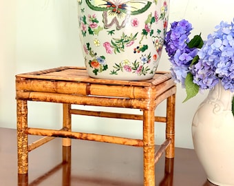 Vintage Asian Tortoise Burnt Bamboo Riser Shelf Plant Stand