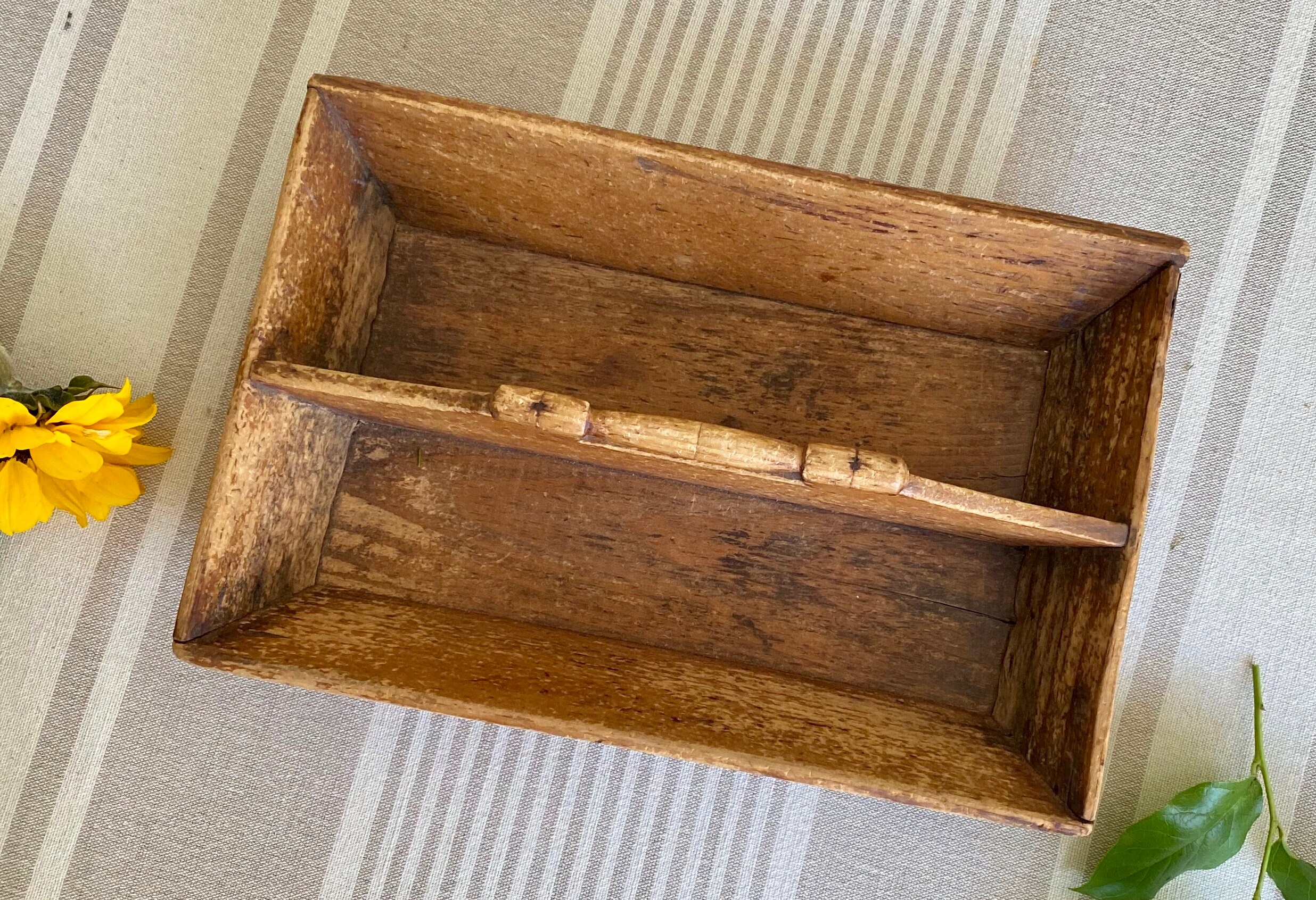 Antique Primitive Wood Flatware Box Caddy Tray Rustic Etsy