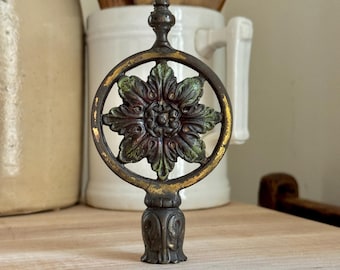 Antique Large Painted Metal Rosette Flower Lamp Finial