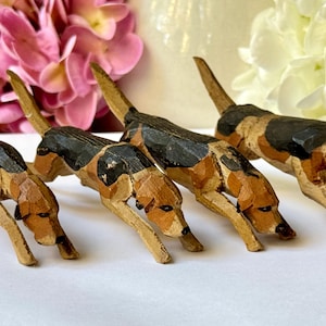 Hand Carved Wood Fox Hounds: Vintage Frank Whittington Forest Toys