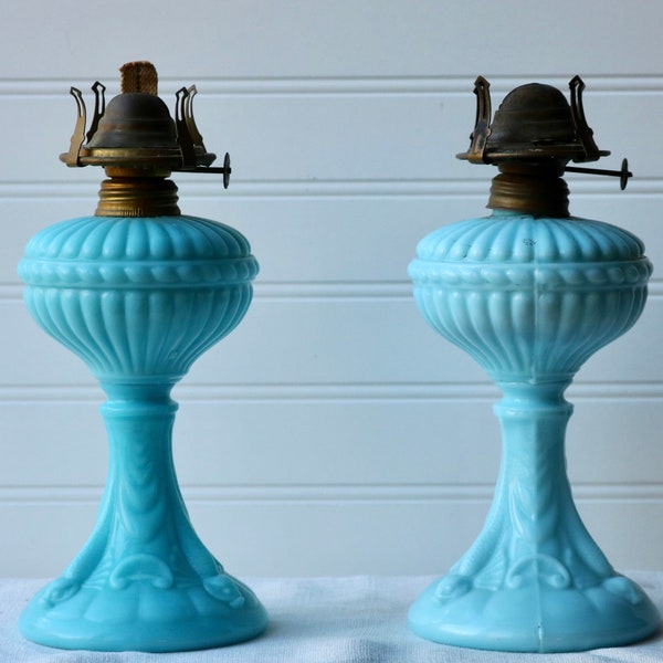 Antique Portieux Vallerysthal Turquoise Opaline Milk Glass Oil Lamp Dolphin Fish Art Nouveau Lamp As Found Made In France