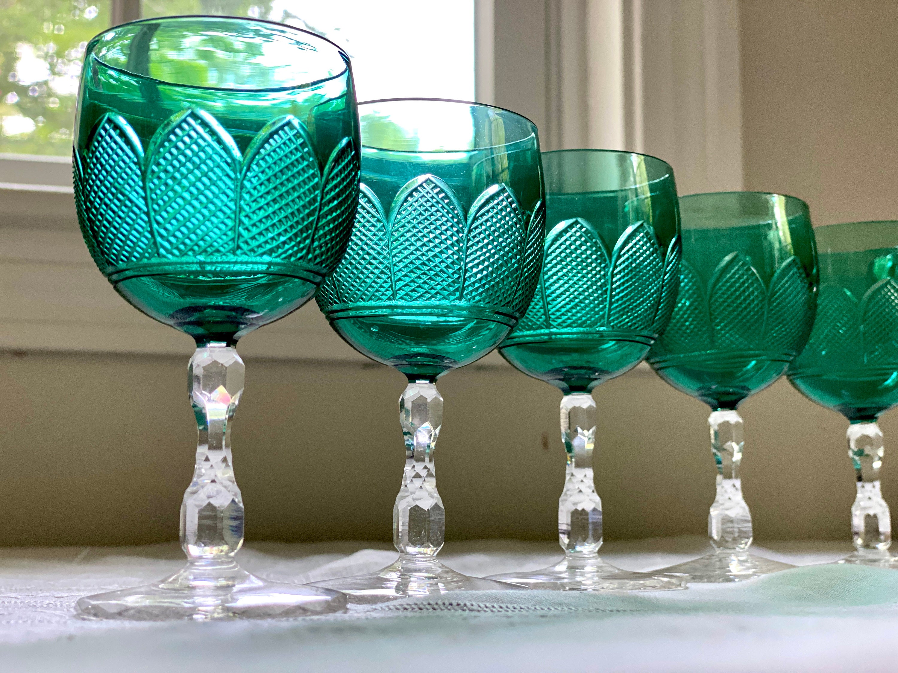 Five Faceted Crystal Wine Glasses Set, Vintage Stemware and Home Decor —  French Antiques Vintage French Decor French Linens Cafe au Lait Bowls and  more