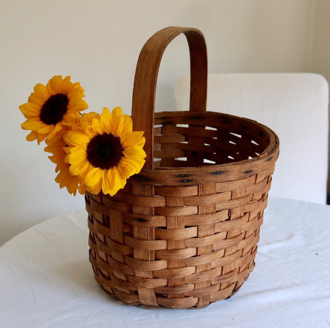 Antique Large Split Wood Harvest Basket Round Woven Rustic Etsy