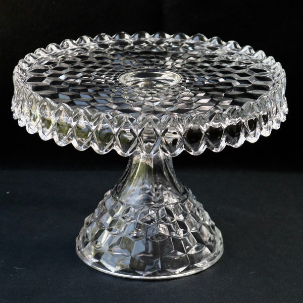 Vintage Fostoria American Clear Round Crystal Cake Stand Tall Wedding Cake Stand