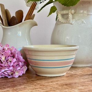 Vintage McCoy Mixing Bowl Blue & Pink Bands Stripe 8 Inch Stoneware Bowl