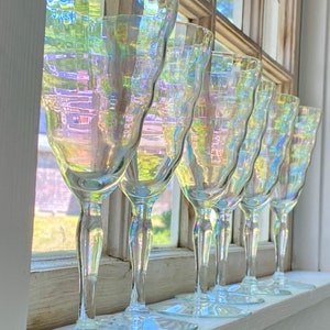 Antieke iriserende wijnbekers - Cambodjaanse Utility Glass Works-set uit de jaren 1920