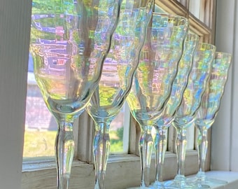 Antique Iridescent Wine Goblets - 1920s Utility Glass Works Cambodia Set