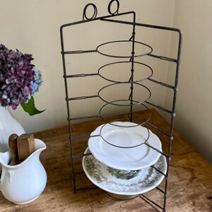 Antique Primitive Tall Metal Wire Pie Stand Cooling Rack Twist Display Piece Plate Rack Rustic Industrial Farmhouse Table image 8