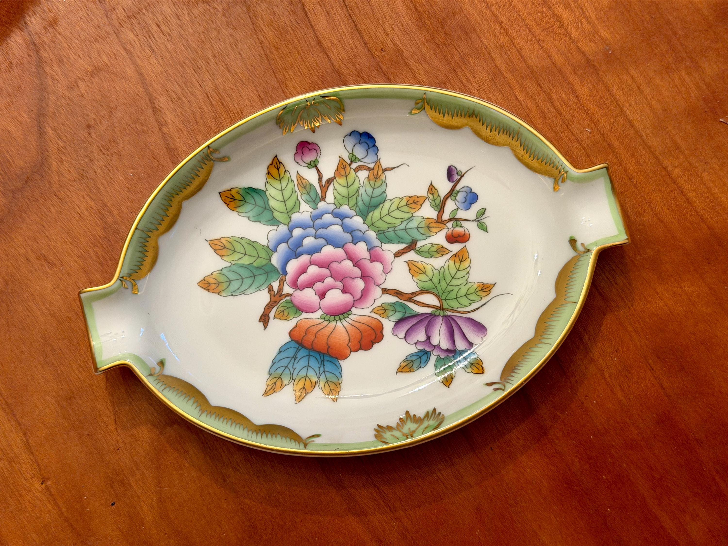 Vintage Herend Queen Victoria Large Ashtray Hand Painted Butterfly