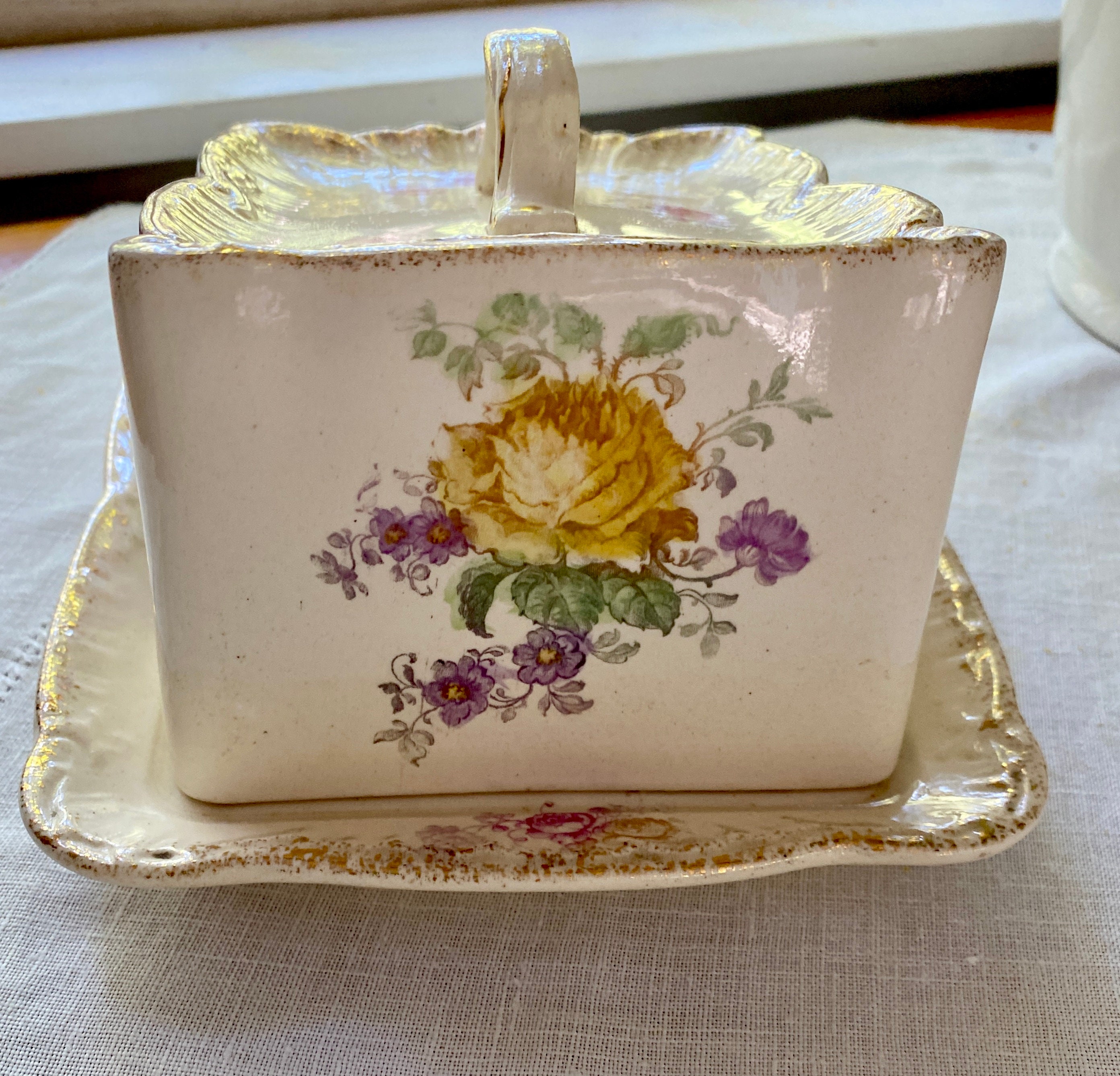 Antique Cheese Serving Dish Covered Butter Box Server Pink Etsy