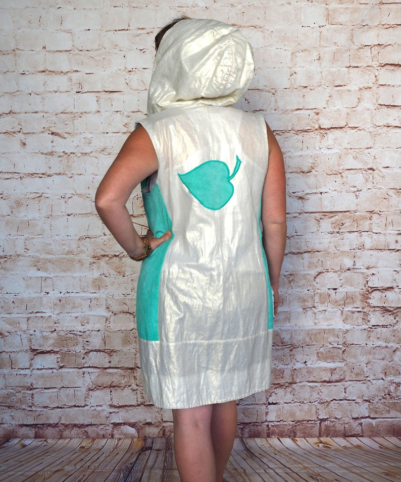 Waistcoat//summer upcycling unique piece//gold shimmering linen fabric, mint green with hood//L// Festival clothing//Zero Waste Slow Fashion image 2