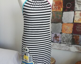Upcycling Jersey Kleid schwarz-weiß gestreift/Upcycled Design/M/außergewöhnlich,einzigartig/Nachhaltig/Slow Zero Waste Fashion/Handmade