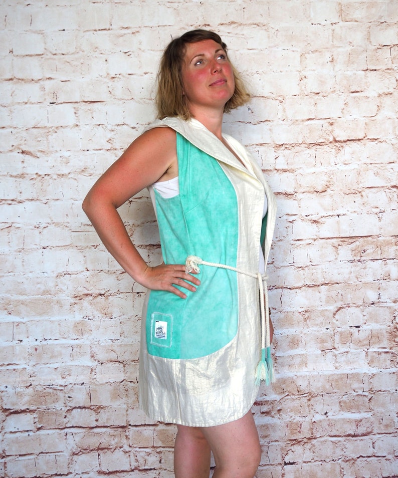 Waistcoat//summer upcycling unique piece//gold shimmering linen fabric, mint green with hood//L// Festival clothing//Zero Waste Slow Fashion image 6