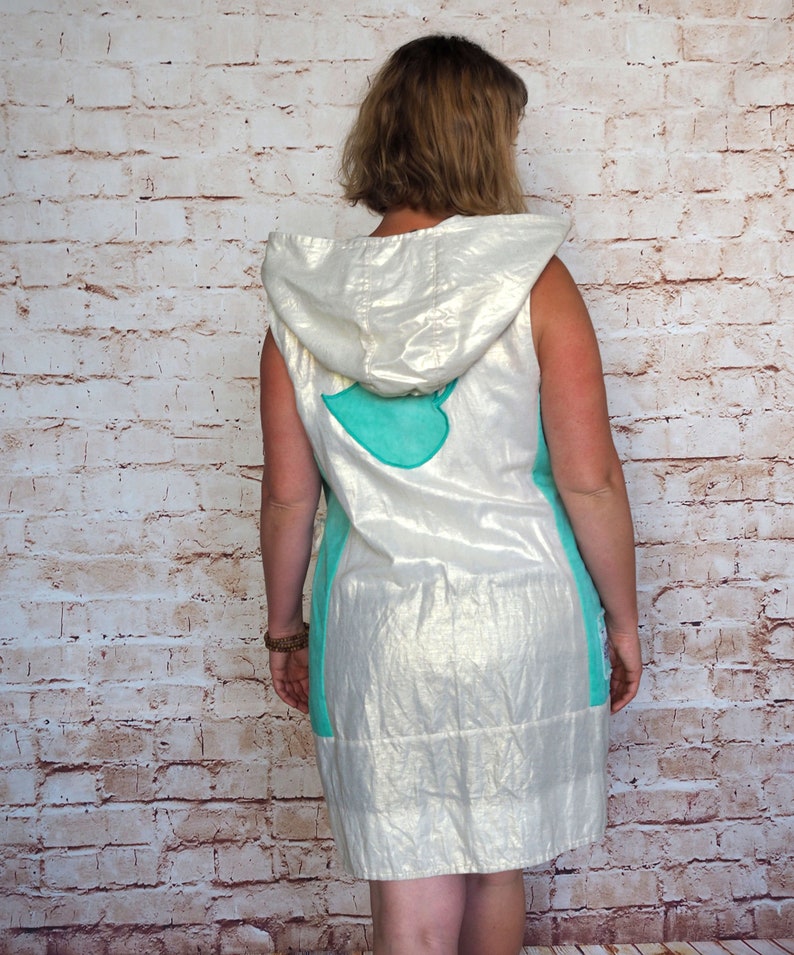 Waistcoat//summer upcycling unique piece//gold shimmering linen fabric, mint green with hood//L// Festival clothing//Zero Waste Slow Fashion image 5