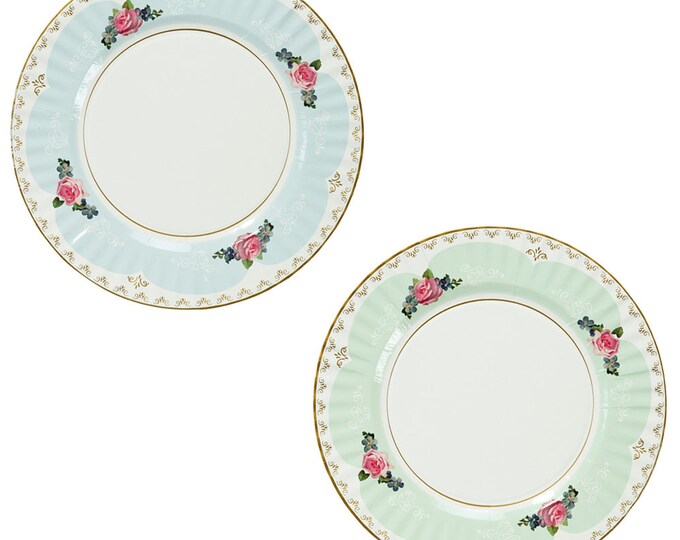 Large Floral Plates 8pk, Birthday Party Plates 2 Designs, Baby Shower